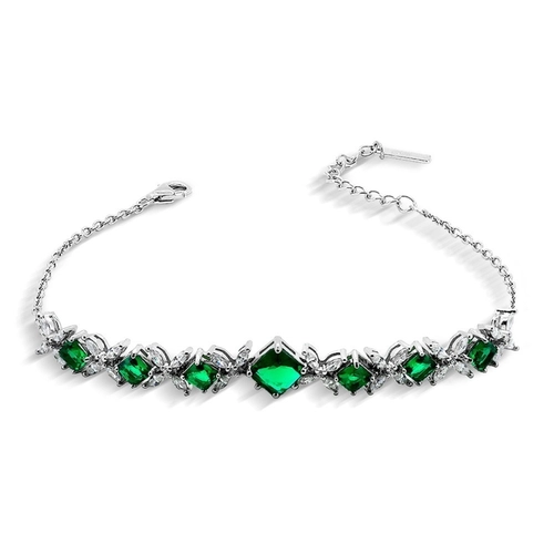 Pulseira de Prata com Losango de Zircônia Esmeralda e Zircônia Cristal