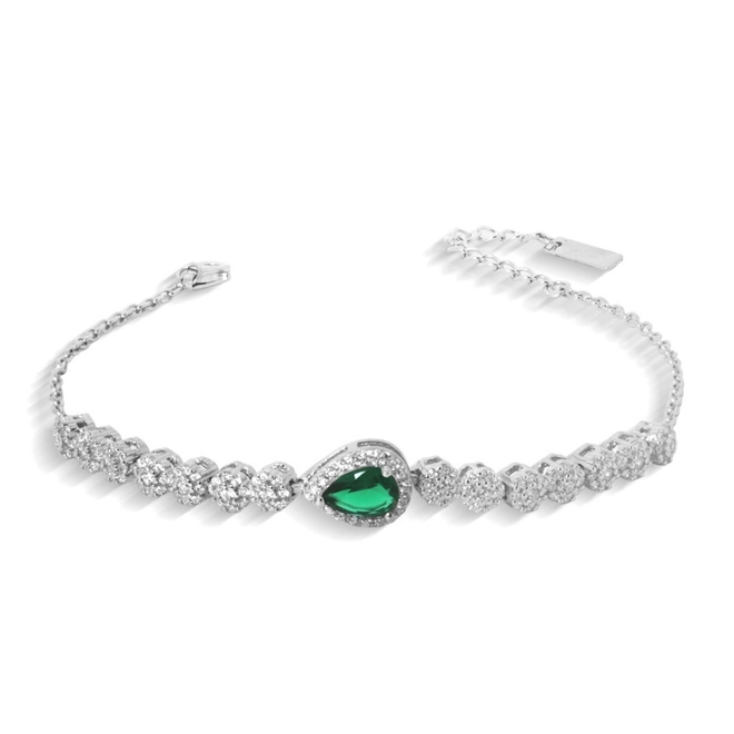 Pulseira de Prata Gota com Zircônia Esmeralda