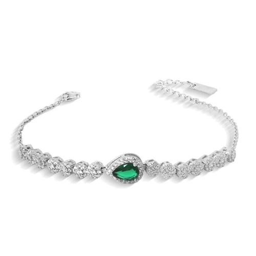 Pulseira de Prata Gota com Zircônia Esmeralda