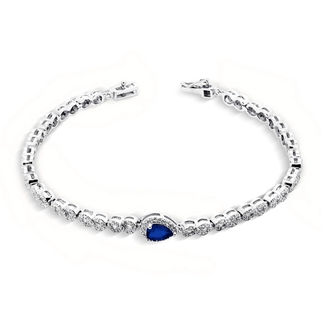 Pulseira de Prata Infinito e Gota com Zircônia Safira e Zircônia Cristal