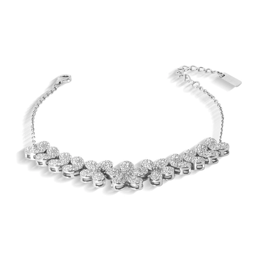 Pulseira de Prata com Flores em Zircônias Cristal