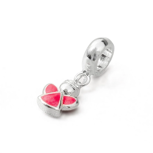 Berloque de Prata Leve Symbol Kids Anjo Rosa Esmaltado