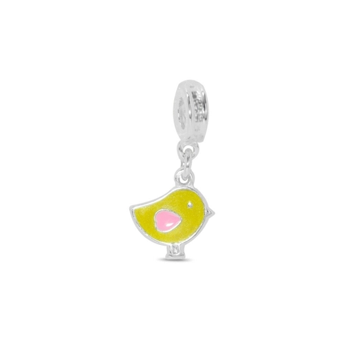 Berloque de Prata Leve Infantil Pintinho Amarelo e Rosa Esmaltado