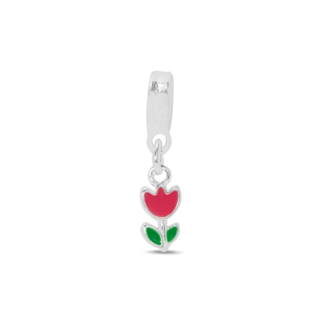 Berloque de Prata Leve Infantil Tulipa Esmaltada