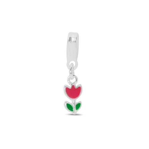 Berloque de Prata Leve Infantil Tulipa Esmaltada