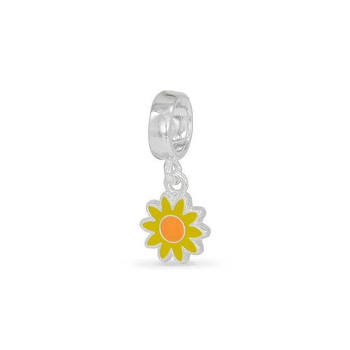 Berloque de Prata Leve Infantil Girassol Amarelo Esmaltado