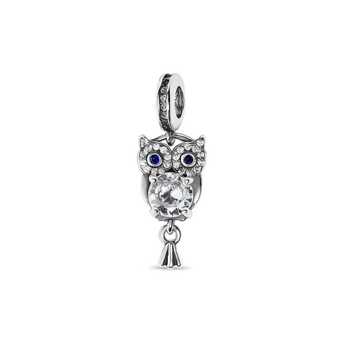 Berloque de Prata com Coruja E Zircônia Cristal