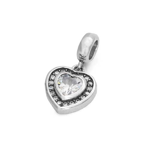 Berloque de Prata Symbol Balanço Coração com Zircônia Cristal