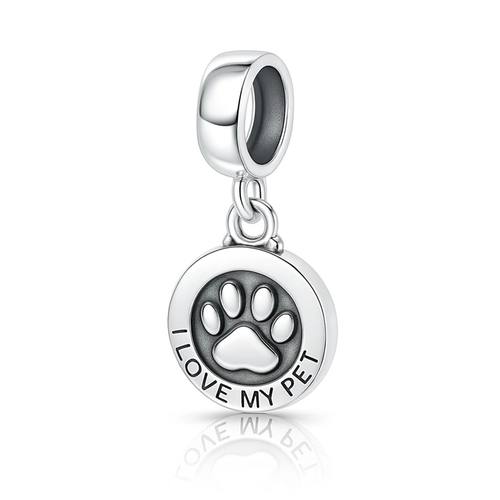 Berloque de Prata Medalha com Pata  "I Love My Pet"