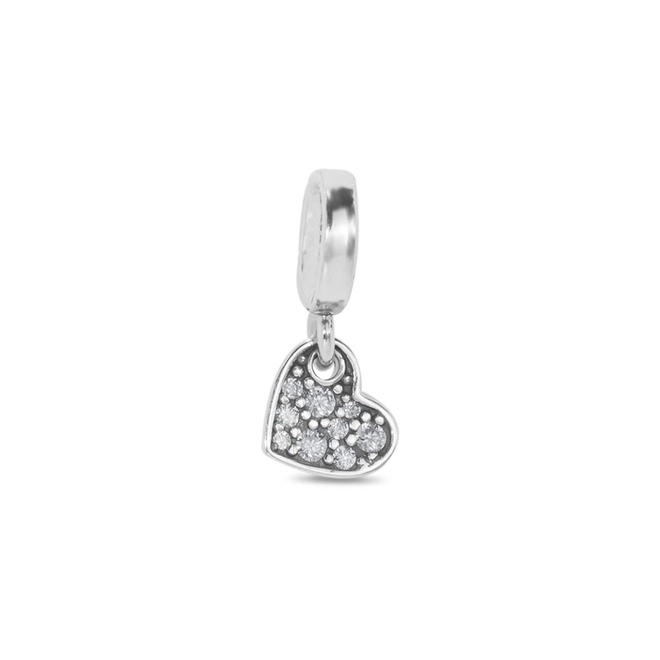 Berloque de Prata Symbol Coração com Zircônia Cristal