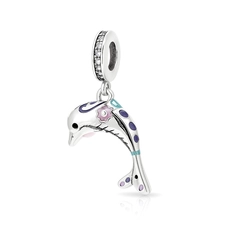 Berloque Golfinho com Resina Colorida e Zircônias Cristal
