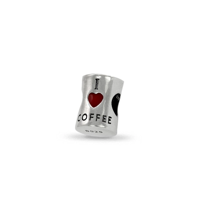 Berloque de Prata Symbol Caneca I ? Coffee com Resina Vermelha