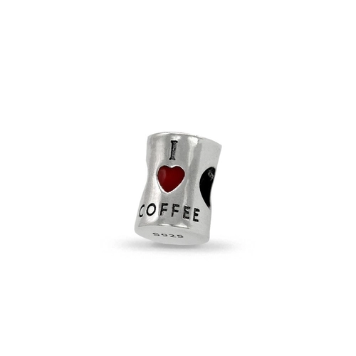 Berloque de Prata Symbol Caneca I ? Coffee com Resina Vermelha
