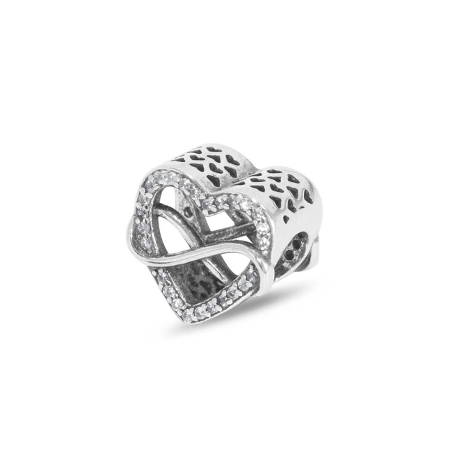 Berloque de Prata Symbol Coração com Símbolo do Infinito e Zircônia Cristal