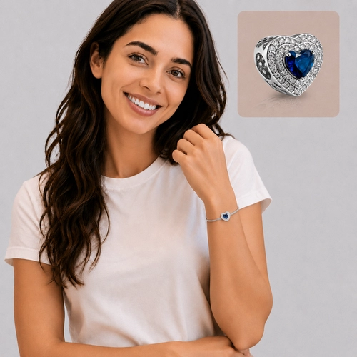 Berloque Coração com Zircônias Safira e Cristal Cravejadas