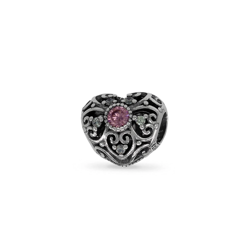 Berloque Coração Envelhecido com Zircônias Cristal e Rosa
