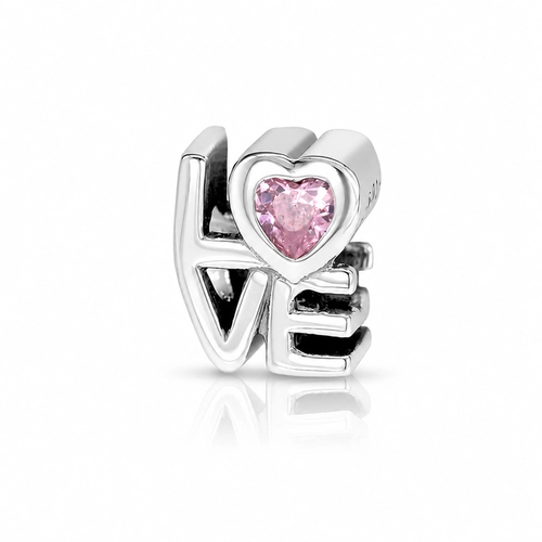 Berloque de Prata Love com Zircônia Rosa