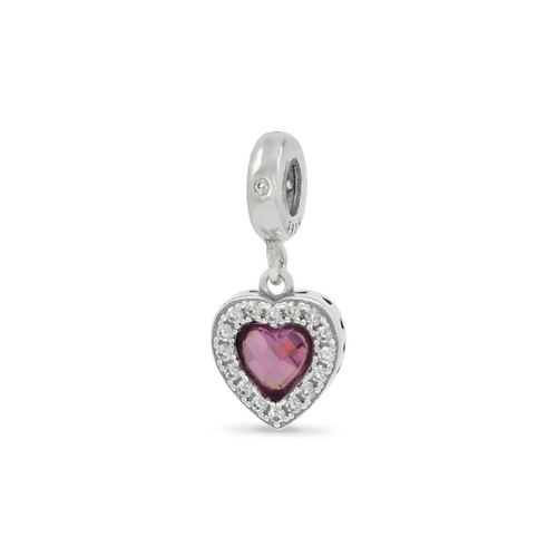 Berloque de Prata Symbol Coração com Zircônia Rosa e Zircônia Cristal