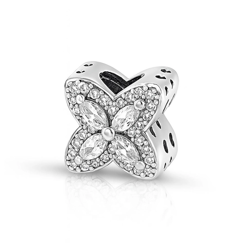 Berloque de Prata Separador Flor com Zircônias Cristal
