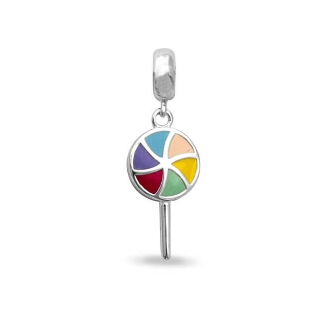 Berloque de Prata Symbol Pirulito Colorido Esmaltado