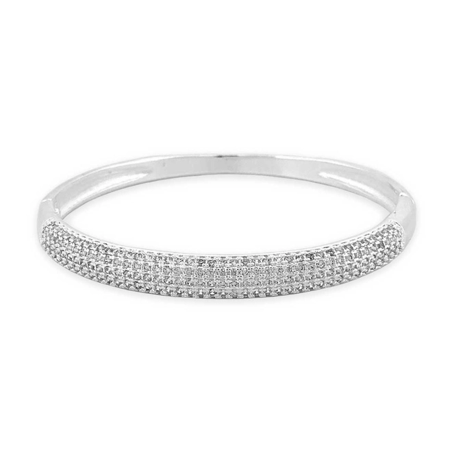 Bracelete Em Prata Leve Espelhado com Zircônias Cristal