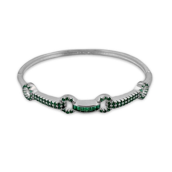 Bracelete Em Prata Leve Trabalhado com Zircônia Esmeralda