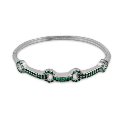 Bracelete Em Prata Leve Trabalhado com Zircônia Esmeralda