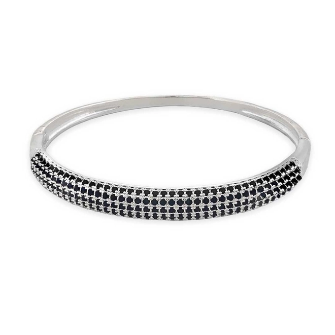 Bracelete Em Prata Leve Espelhado Com Zircônias Ônix