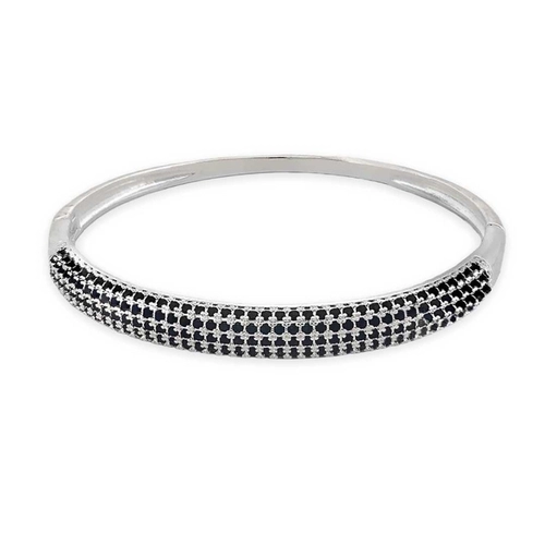 Bracelete Em Prata Leve Espelhado Com Zircônias Ônix