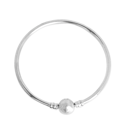 Bracelete de Prata Roliço com Fecho de Esfera Espelhada