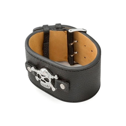 Bracelete De Aço em Couro Com Caveira
