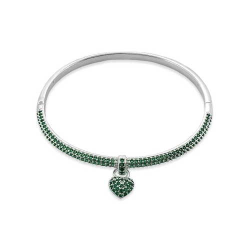Bracelete Em Prata Leve Com Coração De Zircônia Esmeralda