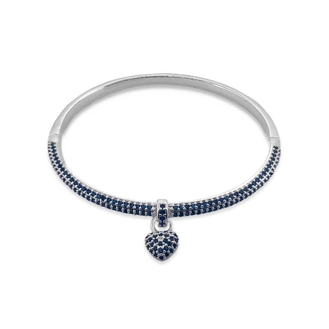 Bracelete Em Prata Leve Com Coração De Zircônia Safira
