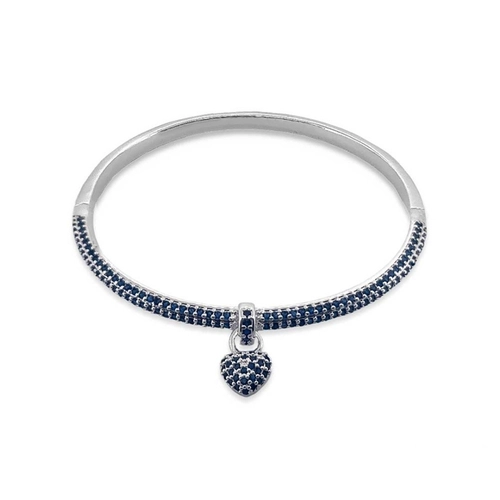 Bracelete Em Prata Leve Com Coração De Zircônia Safira