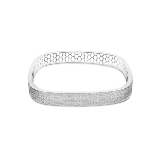 Bracelete Em Prata Leve Espelhado Quadrado com Zircônia Cristal