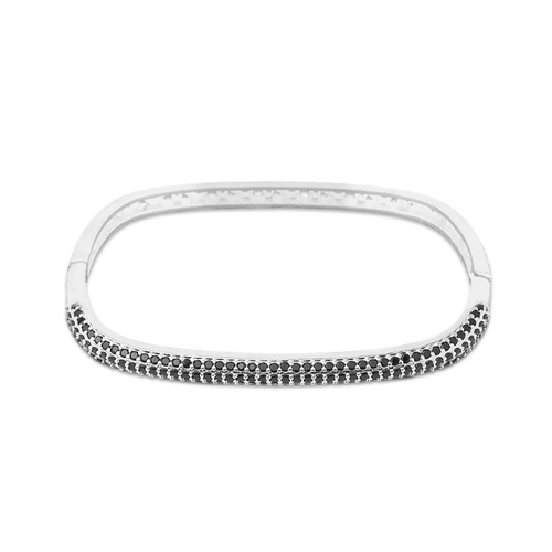 Bracelete Em Prata Leve Quadrado com Zircônias Ônix