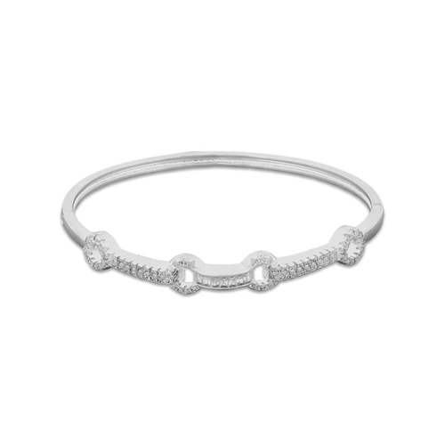 Bracelete Em Prata Leve Espelhado Com Zircônia Cristal