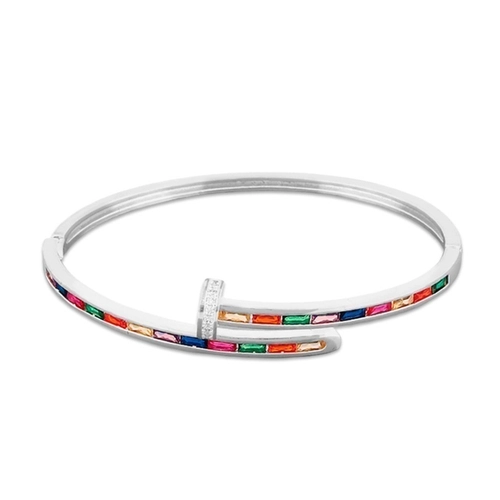 Bracelete Em Prata Leve Prego com Zircônia Colorida
