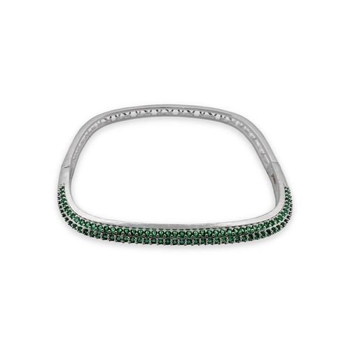 Bracelete Em Prata Leve Espelhado Quadrado com Zircônia Esmeralda