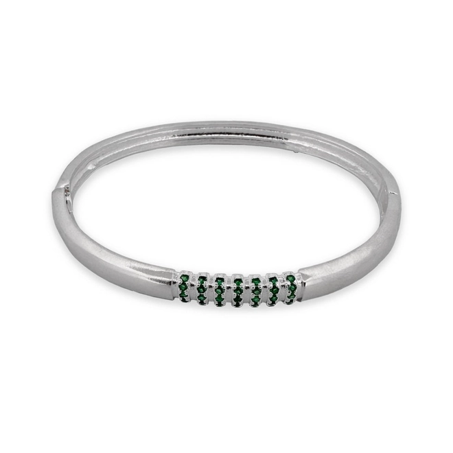 Bracelete Em Prata Leve Espelhado com Zircônia Esmeralda