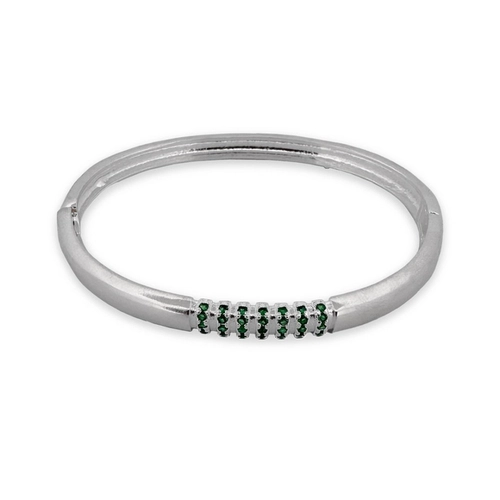 Bracelete Em Prata Leve Espelhado com Zircônia Esmeralda