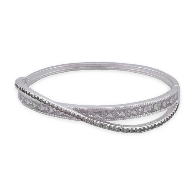 Bracelete Em Prata Leve Trabalhado Com Zircônia Cristal Retangular