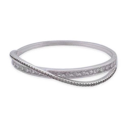 Bracelete Em Prata Leve Trabalhado Com Zircônia Cristal Retangular