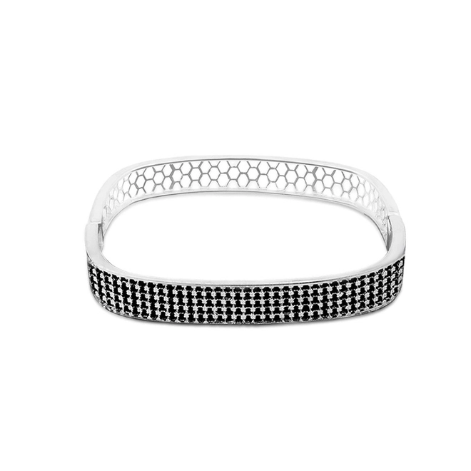 Bracelete Em Prata Leve Espelhado Quadrado com Zircônia Ônix