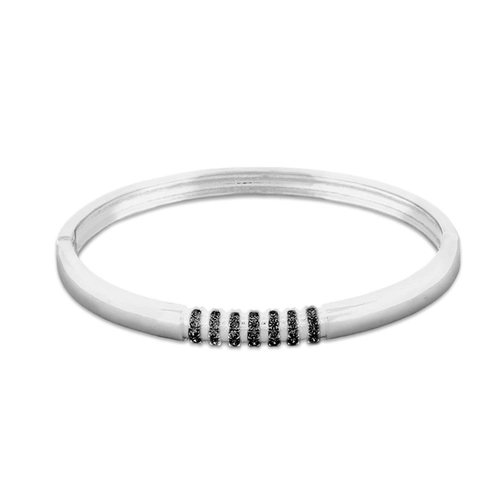 Bracelete Em Prata Espelhado com Zircônias Ônix