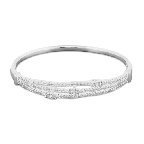 Bracelete Em Prata Leve Espelhado com Zircônia Cristal