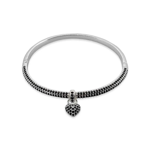 Bracelete Em Prata Leve Com Coração De Zircônia Ônix