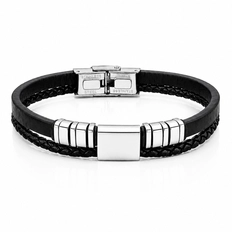 Bracelete Couro Trançado com Placa Fosca Trabalhada