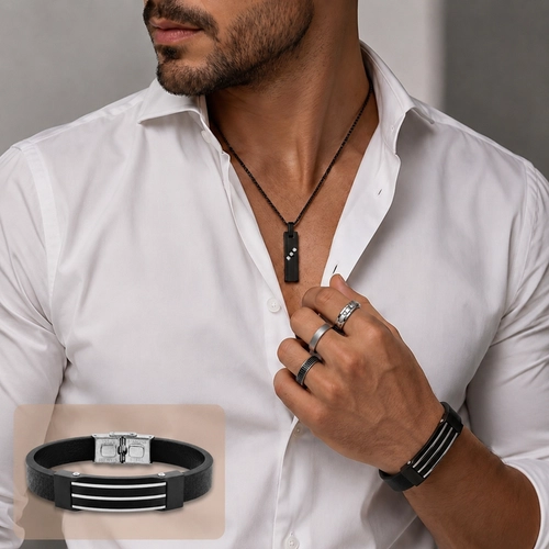 Bracelete Couro com Placa Carbonada