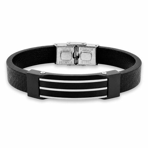 Bracelete Couro com Placa Carbonada